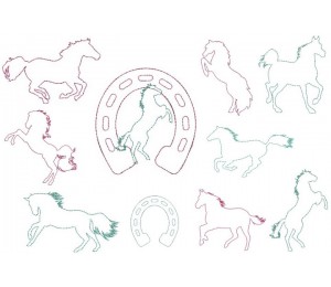 Stickserie - Pferde Silhouette Fransenappli